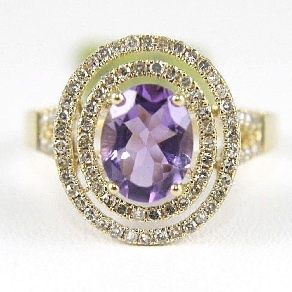Oval Purple Amethyst & Diamond Ring 14K YG 2.31Ct